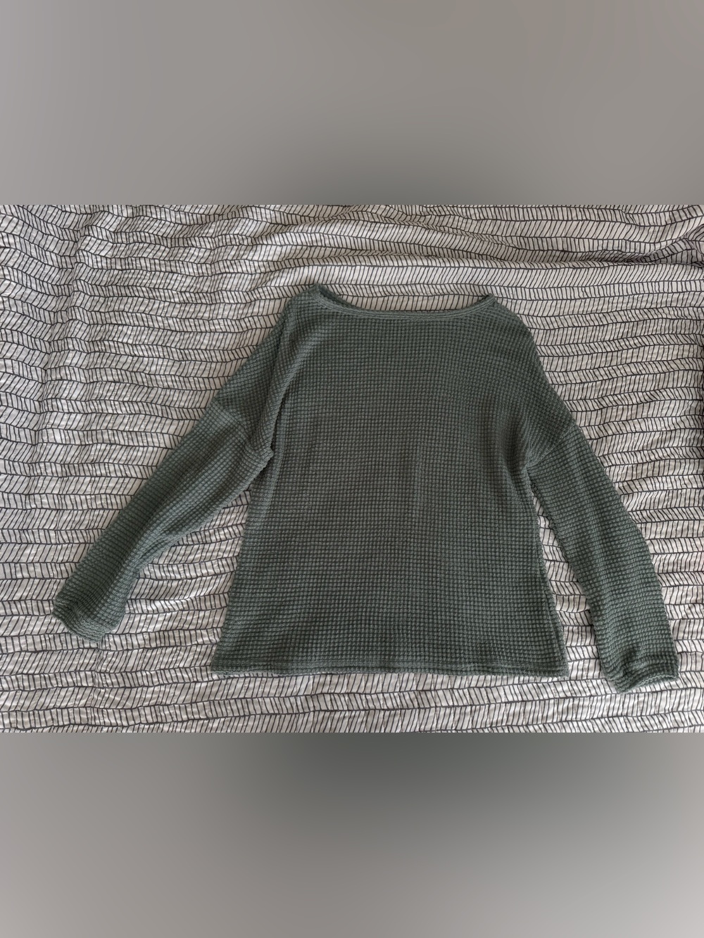 Waffle Knit Long Sleeve Pullover - Olive Green